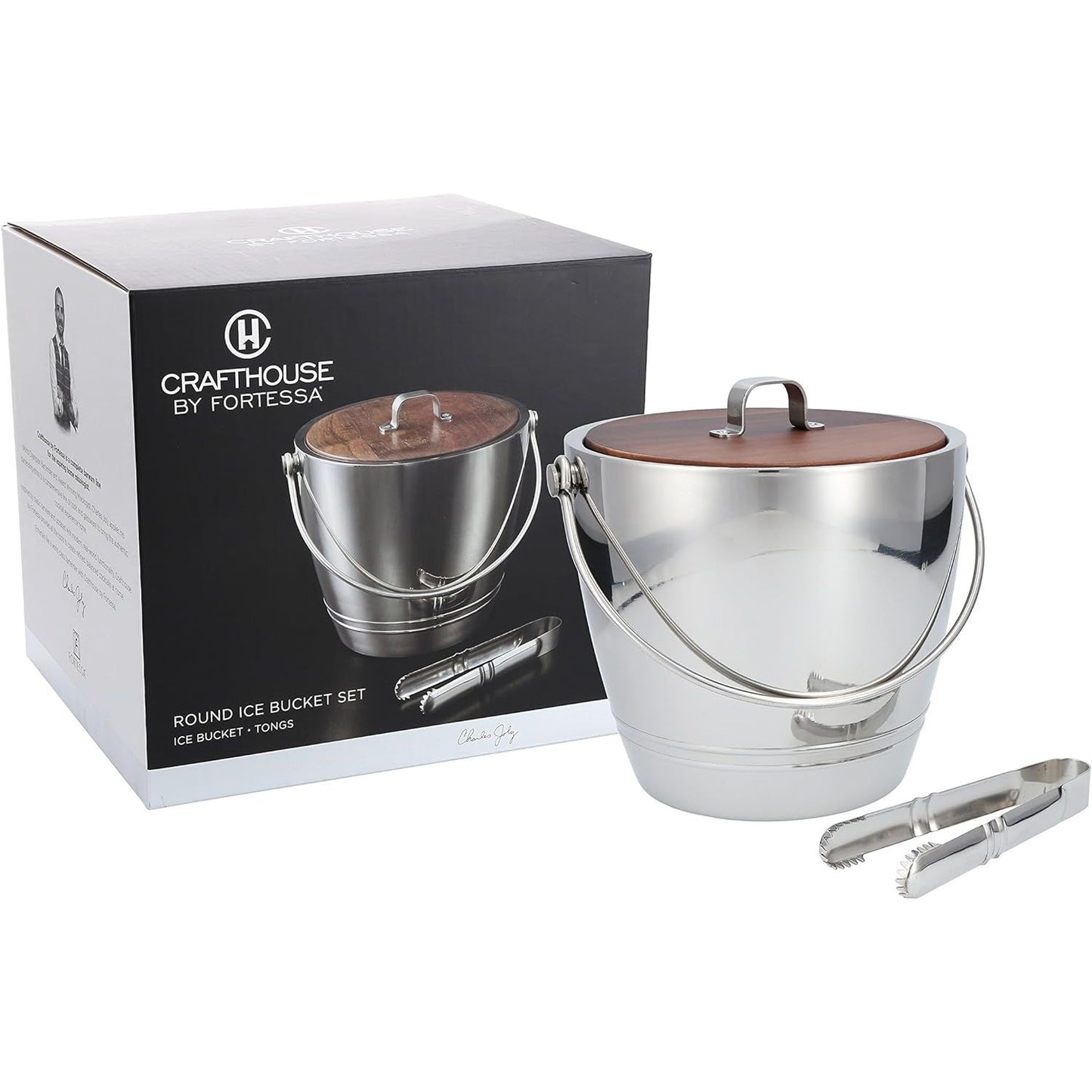 Crafthouse - Stainless Steel Round Ice Bucket with Tongs